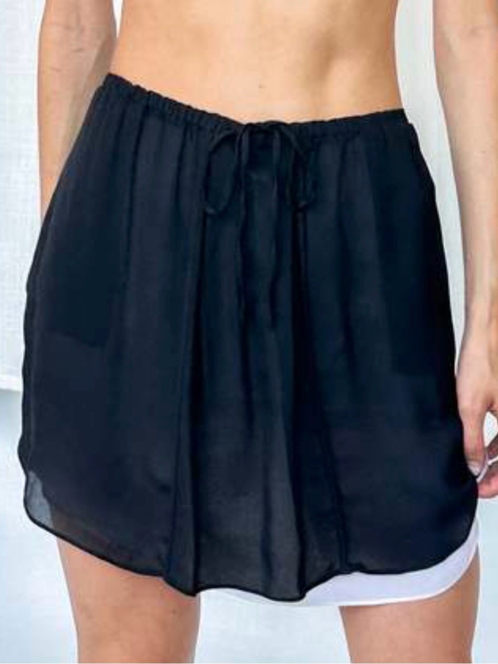 A.L.C. Black and white layered silk chiffon drawstring mini skirt